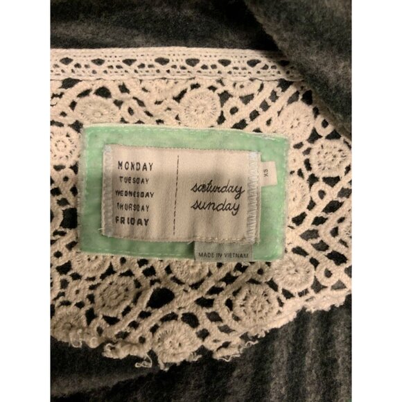 Saturday Sunday Gray Sweatshirt Material W/Striped Fleece Open Cardigan, Size XS - Picture 7 of 7